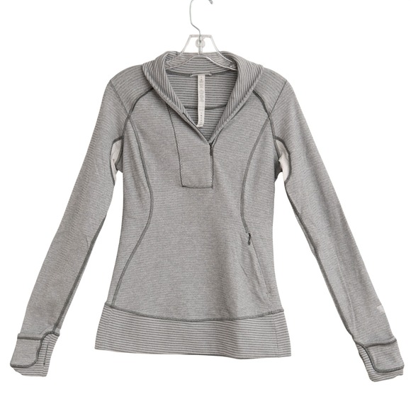 lululemon athletica Tops - Lululemon SOFT Grey Stripe Athleisure Pop Over Sweatshirt Size 6 Loungewear Yoga
